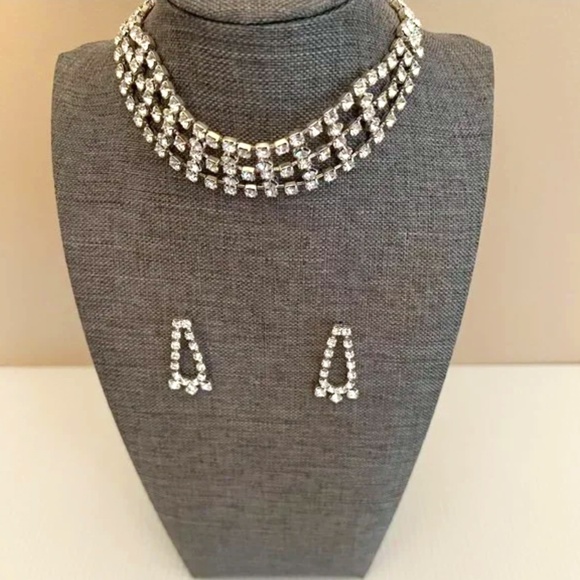 NIB Vintage Ivana Rhinestone Choker Necklace & Matching Earrings - Picture 1 of 8
